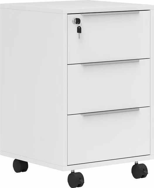 HOMCOM Schedario da Ufficio con 3 Cassetti, 4 Ruote, Cassettiera Ufficio con Serratura e 2 Chiavi, Bianco   Aosom Italy