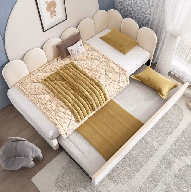 Letto daybed imbottito beige 90x200 cm con letto estraibile 90x190 cm
