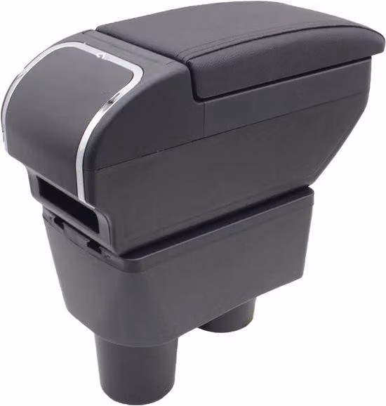 Bracciolo automatico Box - Organizer - Per una guida confortevole - Con portabicchieri - 33 x 13 x 33 cm - Nero