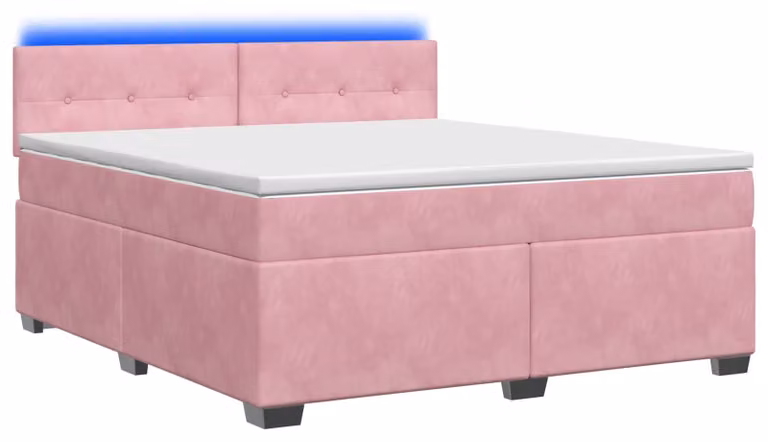 Letto contenitore con rete e materasso, illuminazione LED rosa, 140 x 200 cm, rivestito in velluto