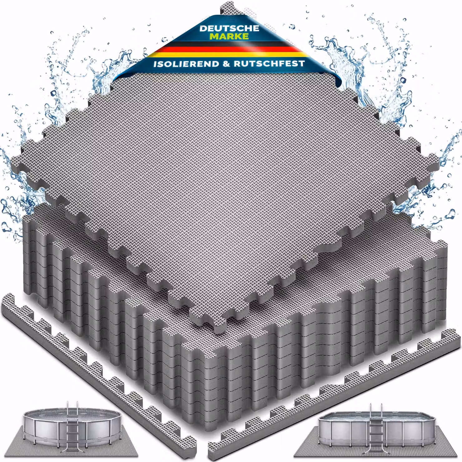 Tappetino protettivo per piscina tillvex® - 16 pezzi da 62,5 x 62,5 cm | Tappetino di protezione da 1 cm di spessore per piscine, vasche per bambini e vasche idromassaggio | Tappetino per piscina e per esterni | Tappetini protettivi per piscina con isolam
