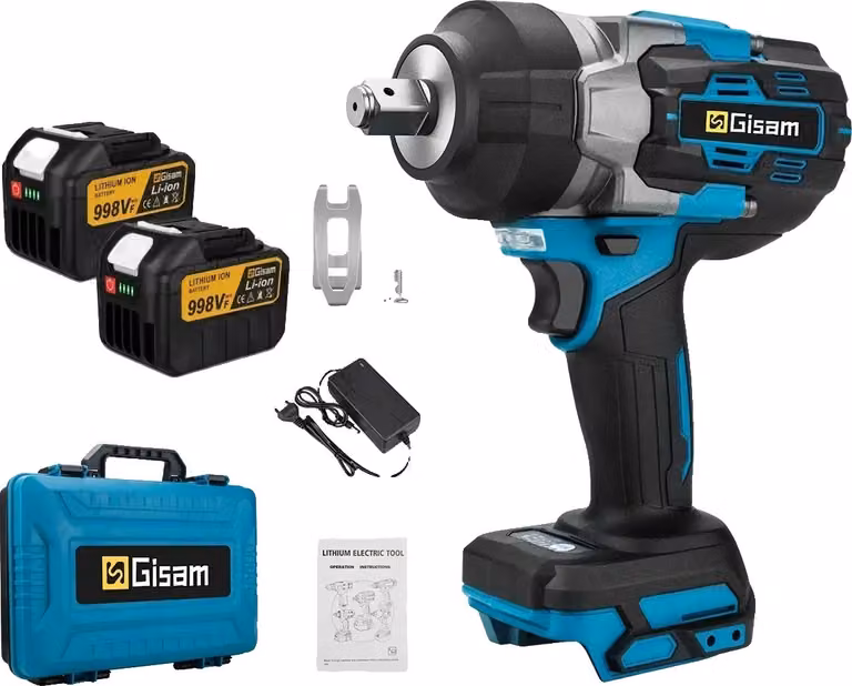 Avvitatore a impulsi elettrico senza spazzole, coppia 2800 N-m, velocità 0-7600 giri/min, scatola di plastica con 2 batterie
