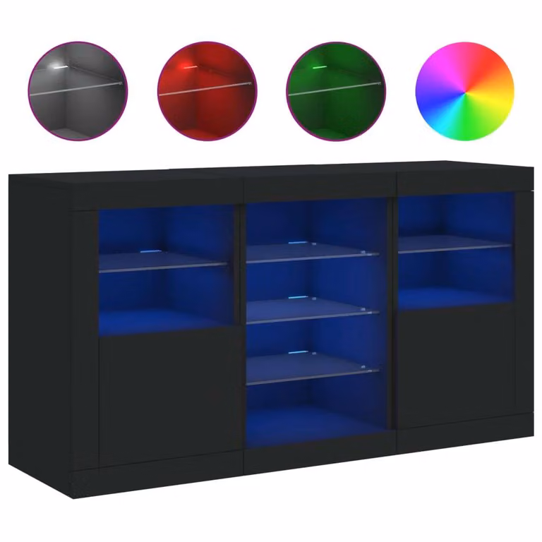 Credenza con Luci LED Nera 123x37x67 cm