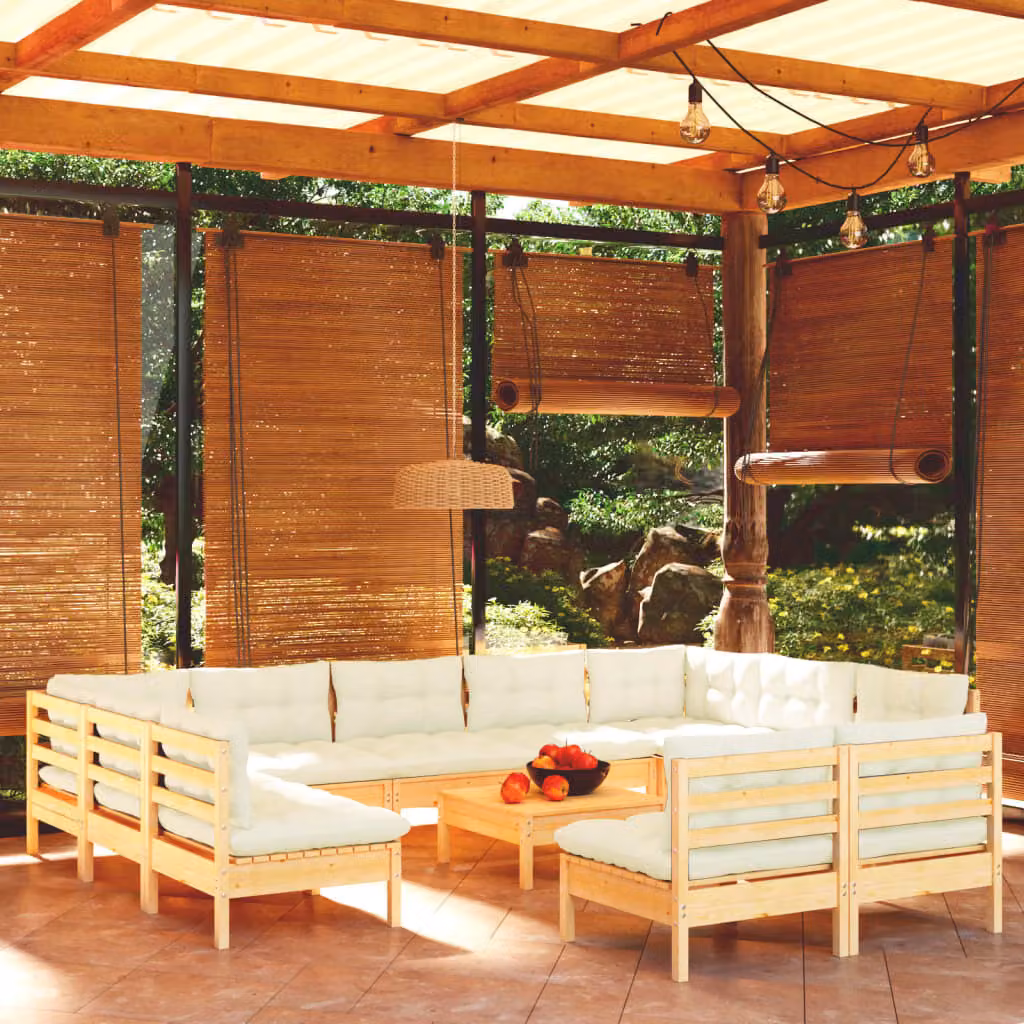 Maison Exclusive - Set Divani da Giardino 12 pz con Cuscini Crema Massello di Pino