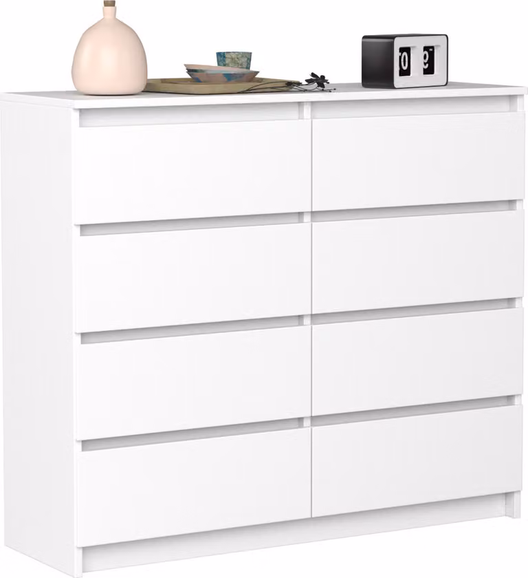 VBChome Comò con 8 cassetti Bianco 120 x 39 x 105 cm Comò senza maniglie in legno Armadio multiuso Armadio multiuso per corridoio Camera da letto