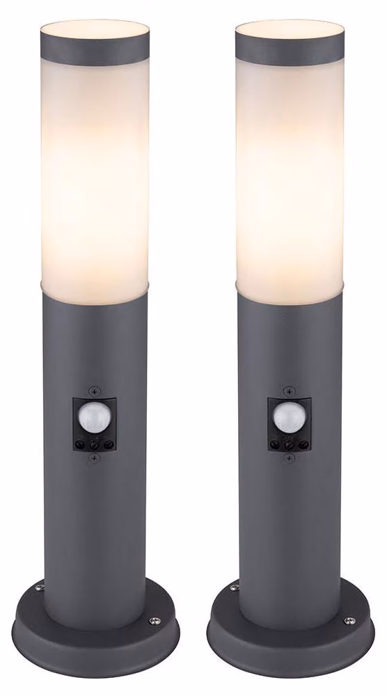 2 lampade da battiscopa, acciaio inossidabile, antracite, con sensore, H 45 cm