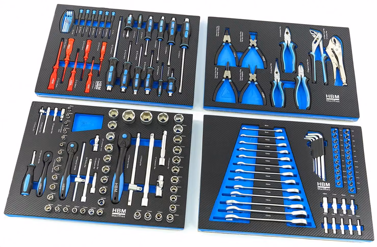 Set di 4 pezzi di inserti per cassetti - 154 pezzi, versione blu