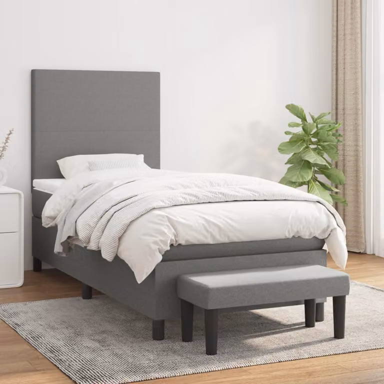 vidaXL Giroletto a Molle Ibrido con Materasso in Tessuto Grigio e Bianco L/P/H: 203 x 90 x 128 cm