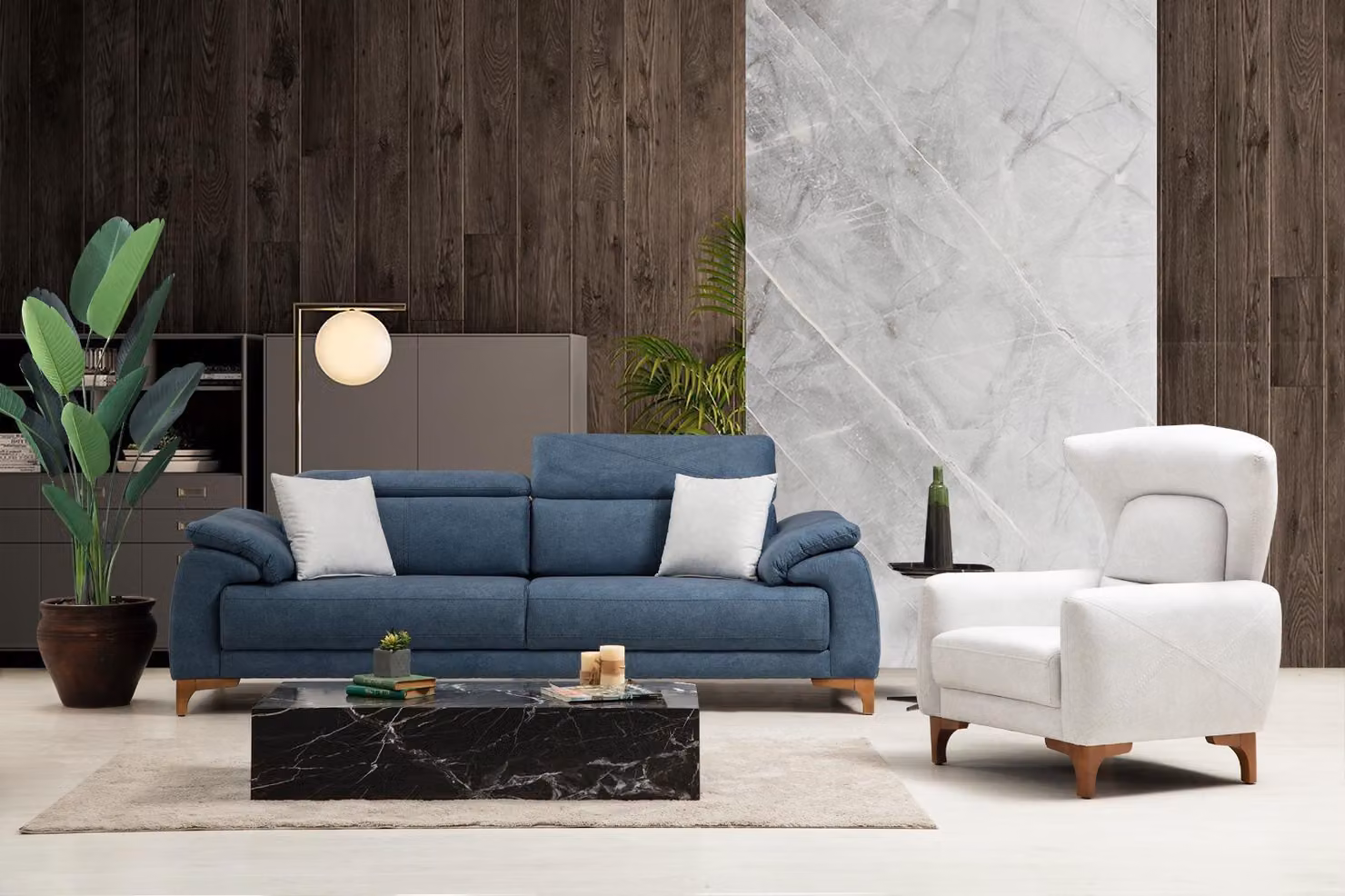 Komplett Sofa Couch Dreisitzer Weiß Sessel Wohnzimmer Sofagarnitur 3tlg