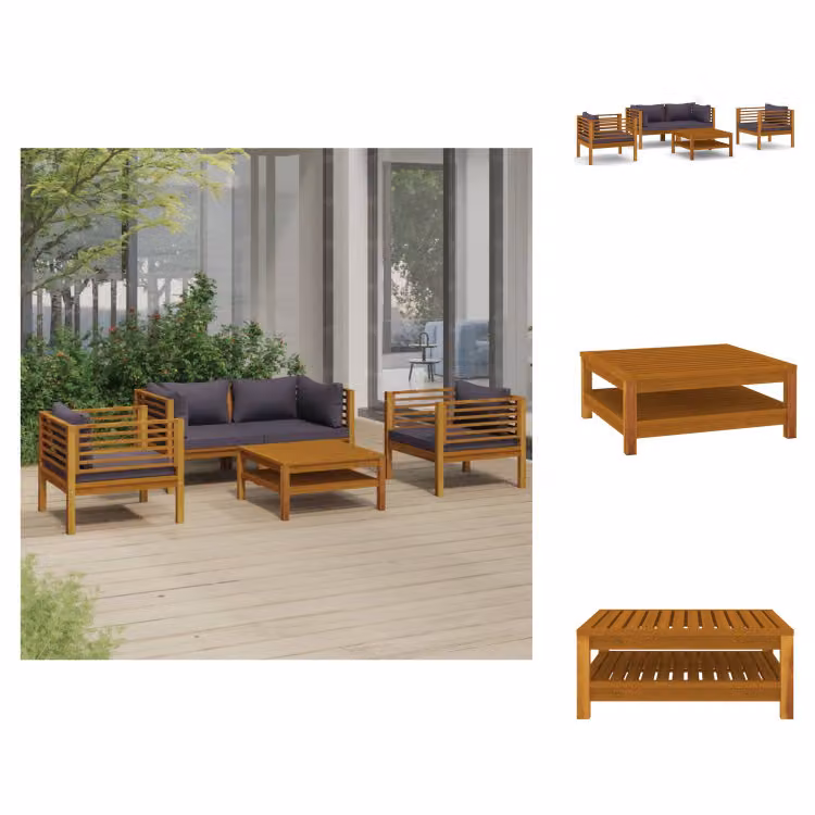 vidaXL Set da salotto da giardino 5 pezzi con cuscino in legno massiccio di acacia - Set di mobili da giardino