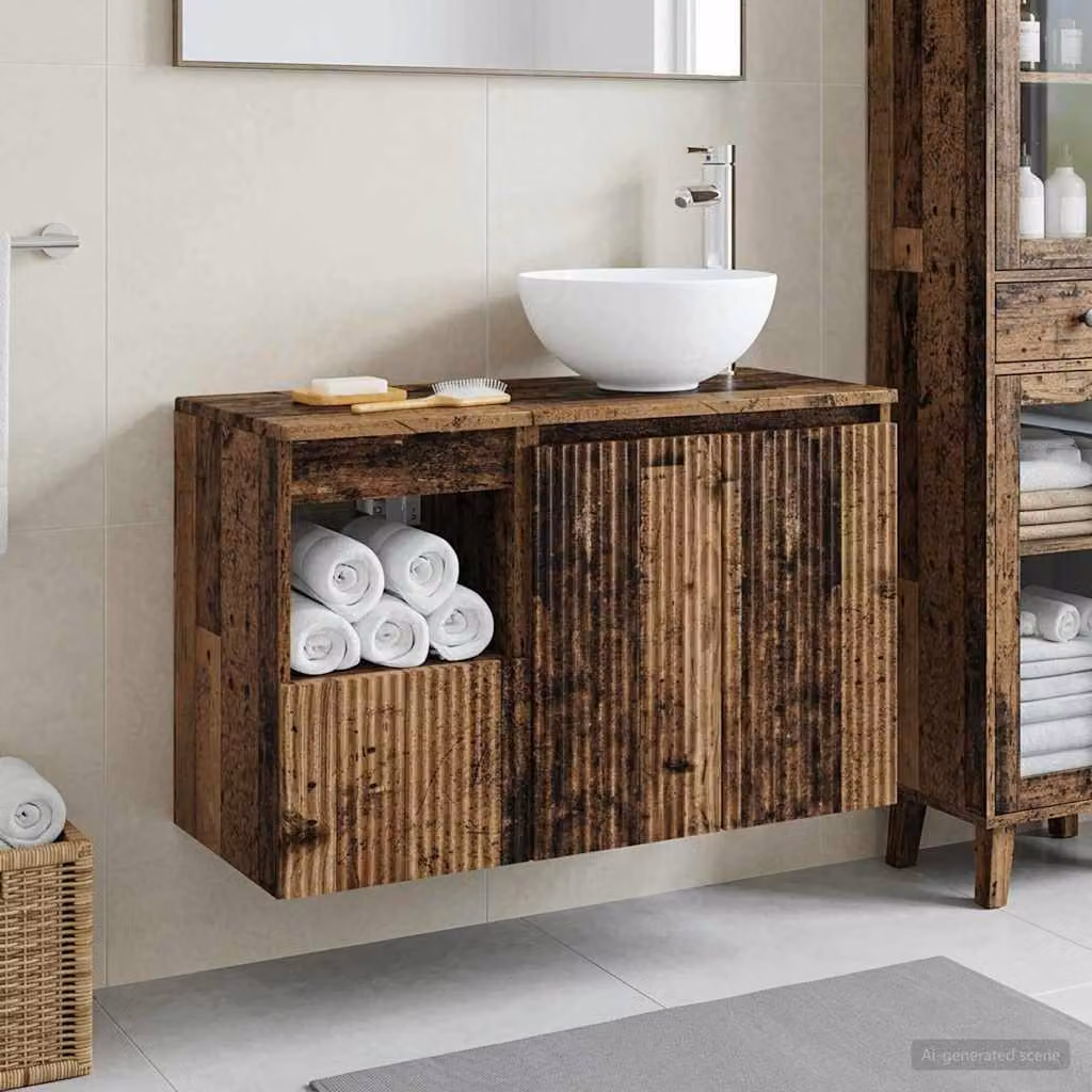 Set di mobili per il bagno vidaXL composto da mobile lavabo e pensile in legno marrone stile moderno