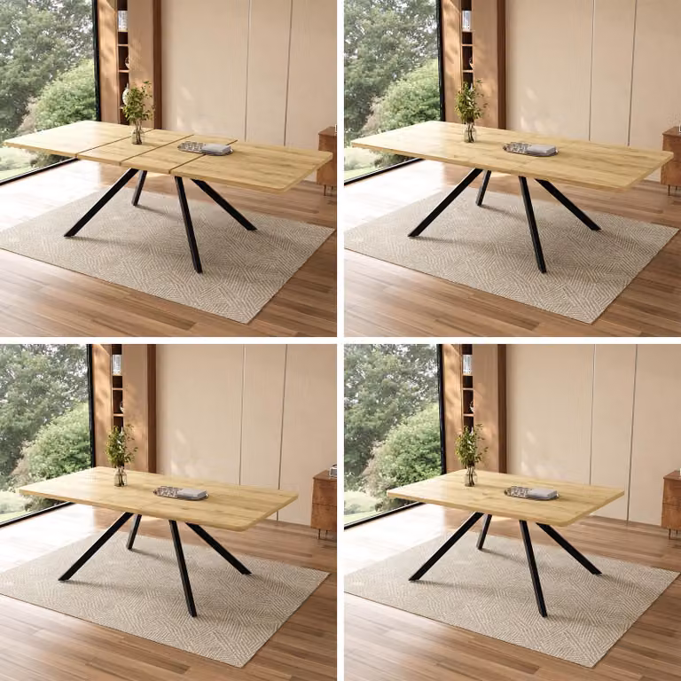 Tavolo da pranzo allungabile, dimensioni 160/200/240 x 90 cm, per 6-10 persone, gambe in metallo, stile semplice