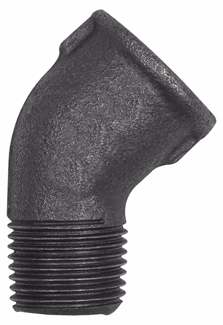 Gomito Riegler 121, 45°, Rp 1 1/4 i., R 1 1/4 a., ghisa malleabile nera
