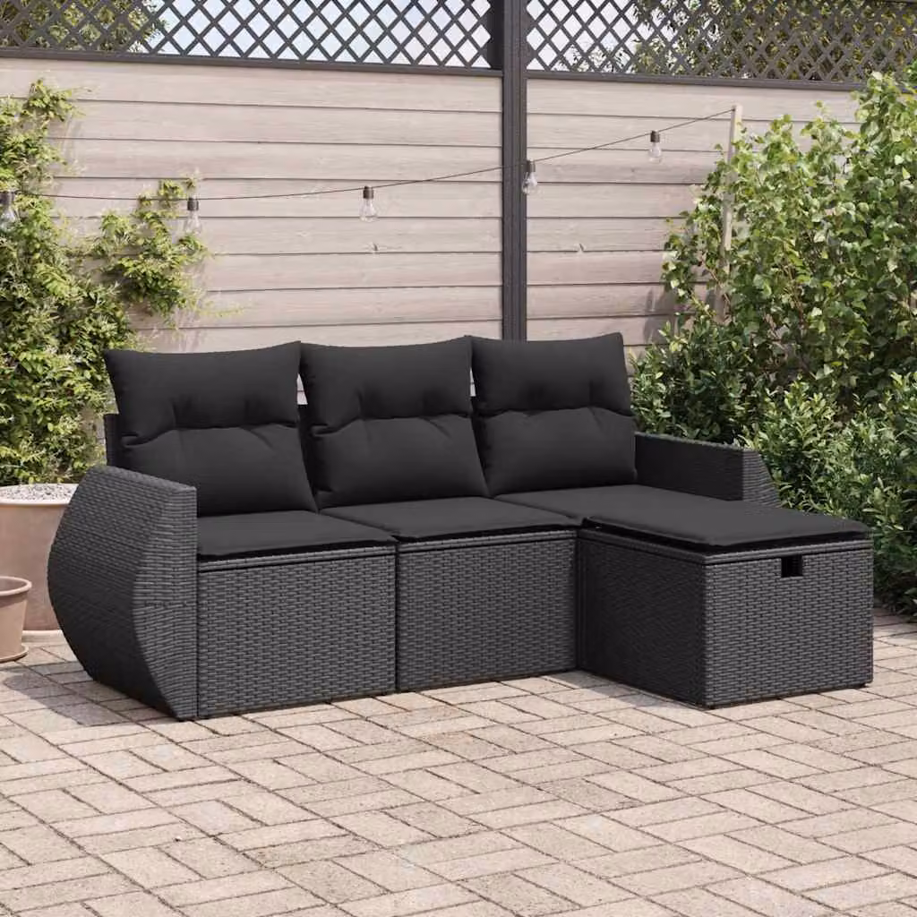 Maison Exclusive - Set divani da giardino 4 pezzi con cuscini in polyrattan nero
