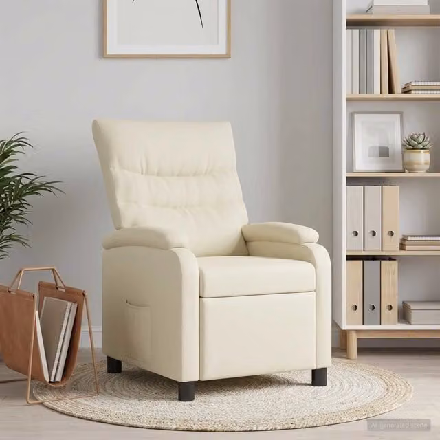 Poltrona reclinabile relax in similpelle beige con braccioli per soggiorno e ufficio L: 66 cm, P: 95 cm, H: 100 cm