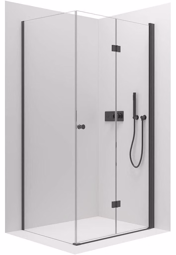 CERANO - Box doccia Volpe L/P - 6 mm - nero opaco, vetro trasparente - 110x70x190 cm - pieghevole