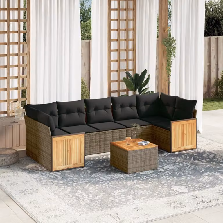 vidaXL Set Divano da Giardino a L 8 pz in Polyrattan Grigio con Cuscini e Tavolino