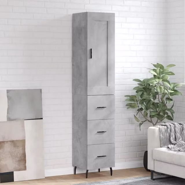 Credenza Buffet Design Mania Grigio Cemento in Legno e Metallo per Cucina e Sala da Pranzo L/P/H: 34,5 x 34 x 180 cm – 1