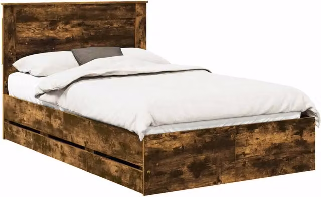 Letto matrimoniale | Letto per adulti | Struttura del letto con cassetto Rovere fum¨¦ 135 x 190 cm