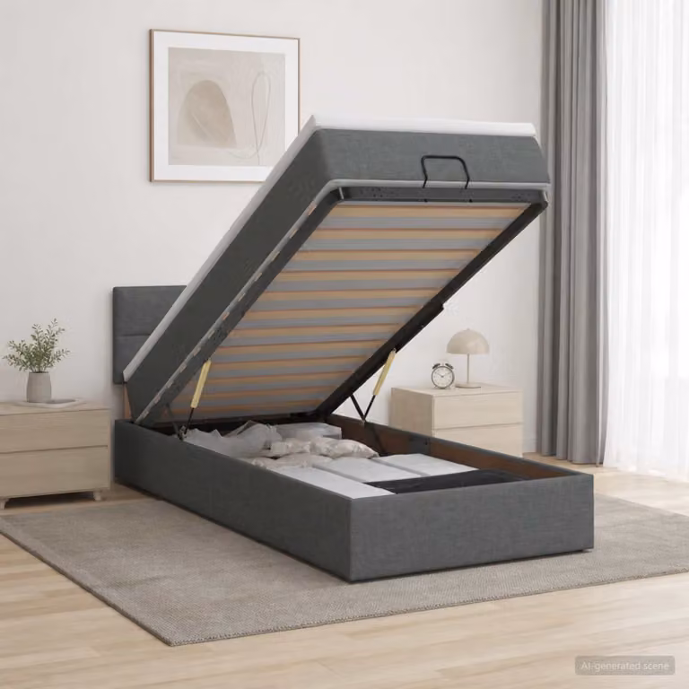 Letto ottomano con materasso vidaXL in tessuto Grigio, L 80 x P 200 cm