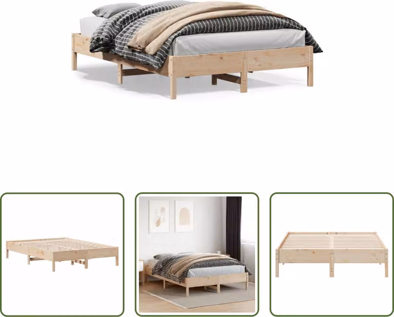 The Living Store Letto in legno massiccio 140x200 cm pino