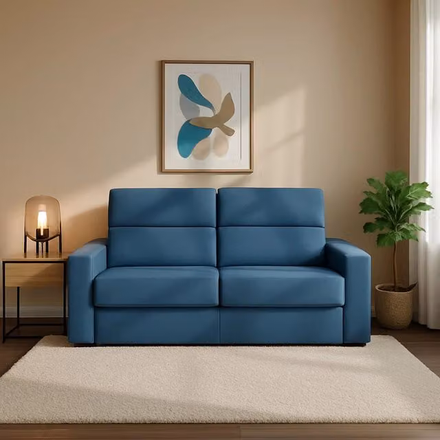 Divano Letto Ecate DMORA 2 Posti Blu con Copertura Sfoderabile e Struttura in Legno Made in Italy L: 200 cm, P: 95 cm