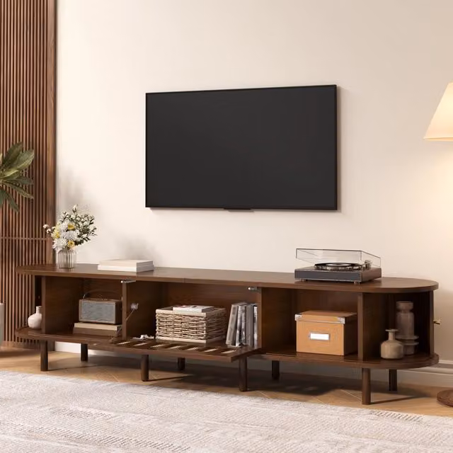 Mobile TV con anta a ribalta e due serrande laterali in MDF color noce con 5 vani chiusi 180 × 40 × 40 cm