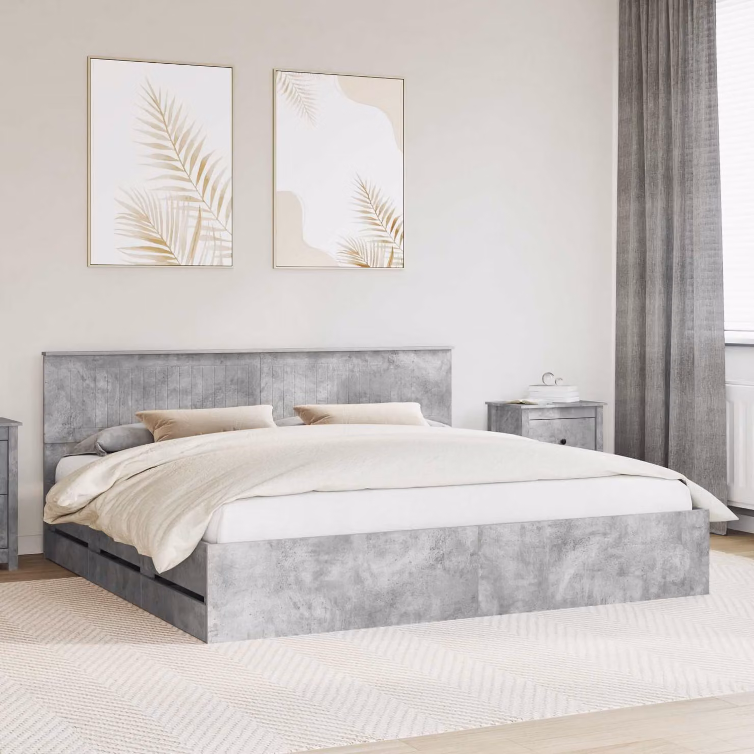 Struttura letto con cassetto vidaXL in legno MDF Grigio cemento 200 x 200 cm