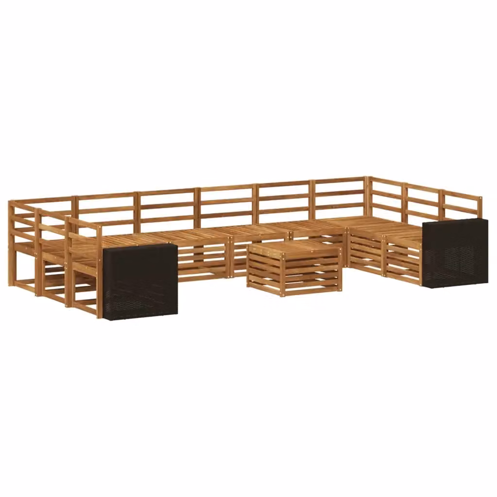 Set di divani da esterno a L con tavolino vidaXL in legno di acacia marrone, composto da 11 pezzi con cuscini inclusi – 2