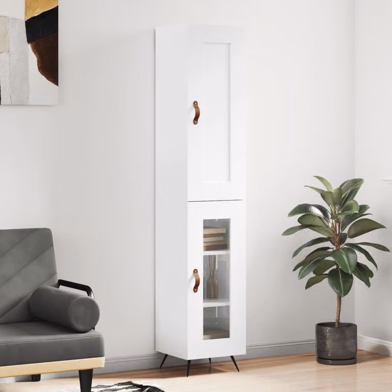 vidaXL Credenza Moderna Bianca Lucida con Ante in Vetro e Ripiani Interni L/P/H: 34,5 x 34 x 180 cm