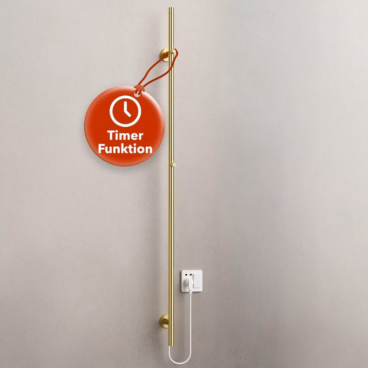 BELVIT asciugamano elettrico 150 cm 60 W con timer e 2 impostazioni di calore - scaldasalviette elettrico, a parete, 2 ganci, radiatore bagno