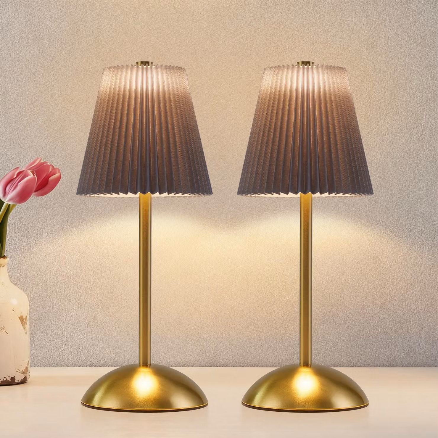 ZMH lampada da comodino set di 2 lampada da tavolo ricaricabile LED lampada da tavolo cordless dimmerabile touch camera da letto con USB paralume in tessuto lampada da comodino