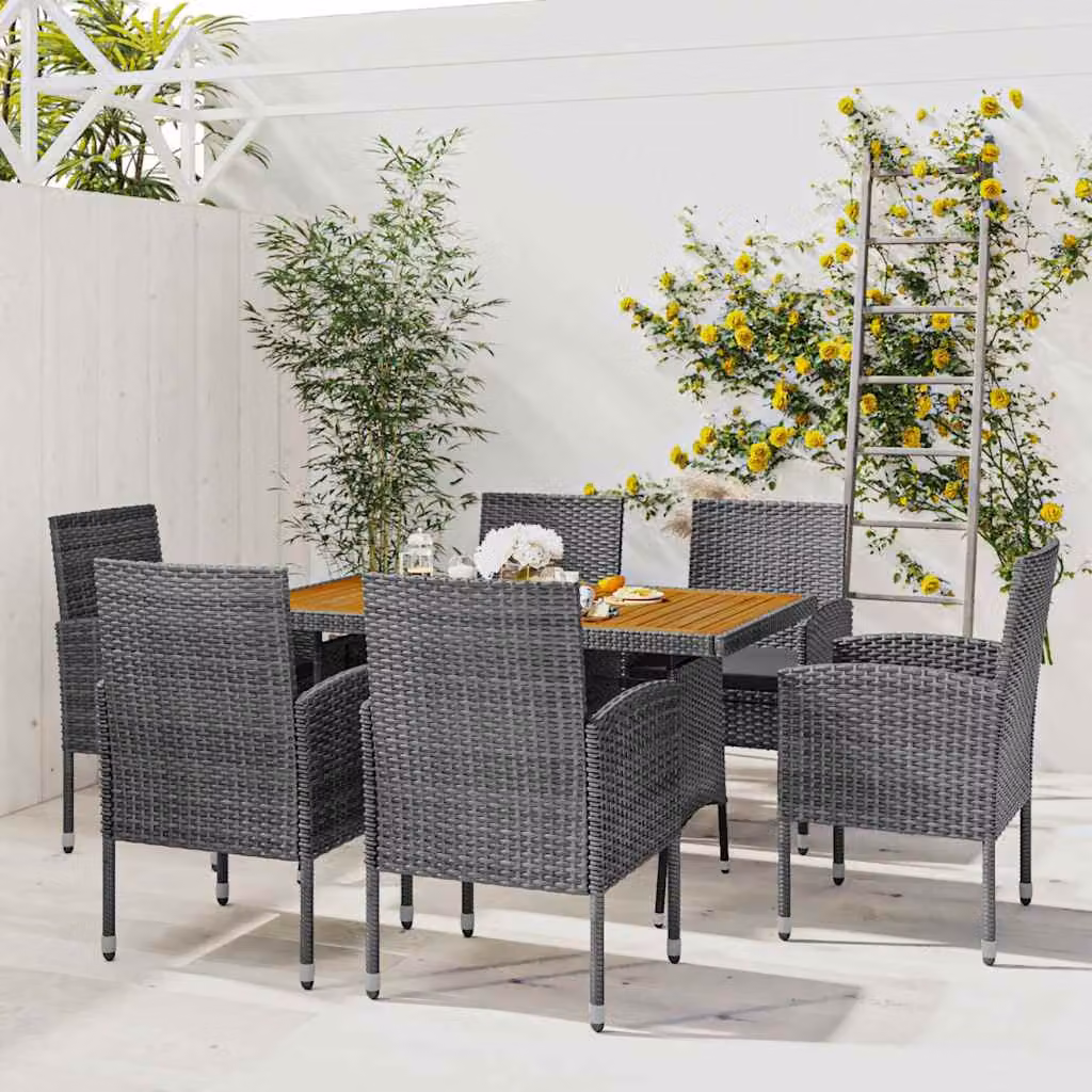 Set da pranzo per esterni vidaXL in 7 pezzi in polyrattan e legno di acacia grigio – 1