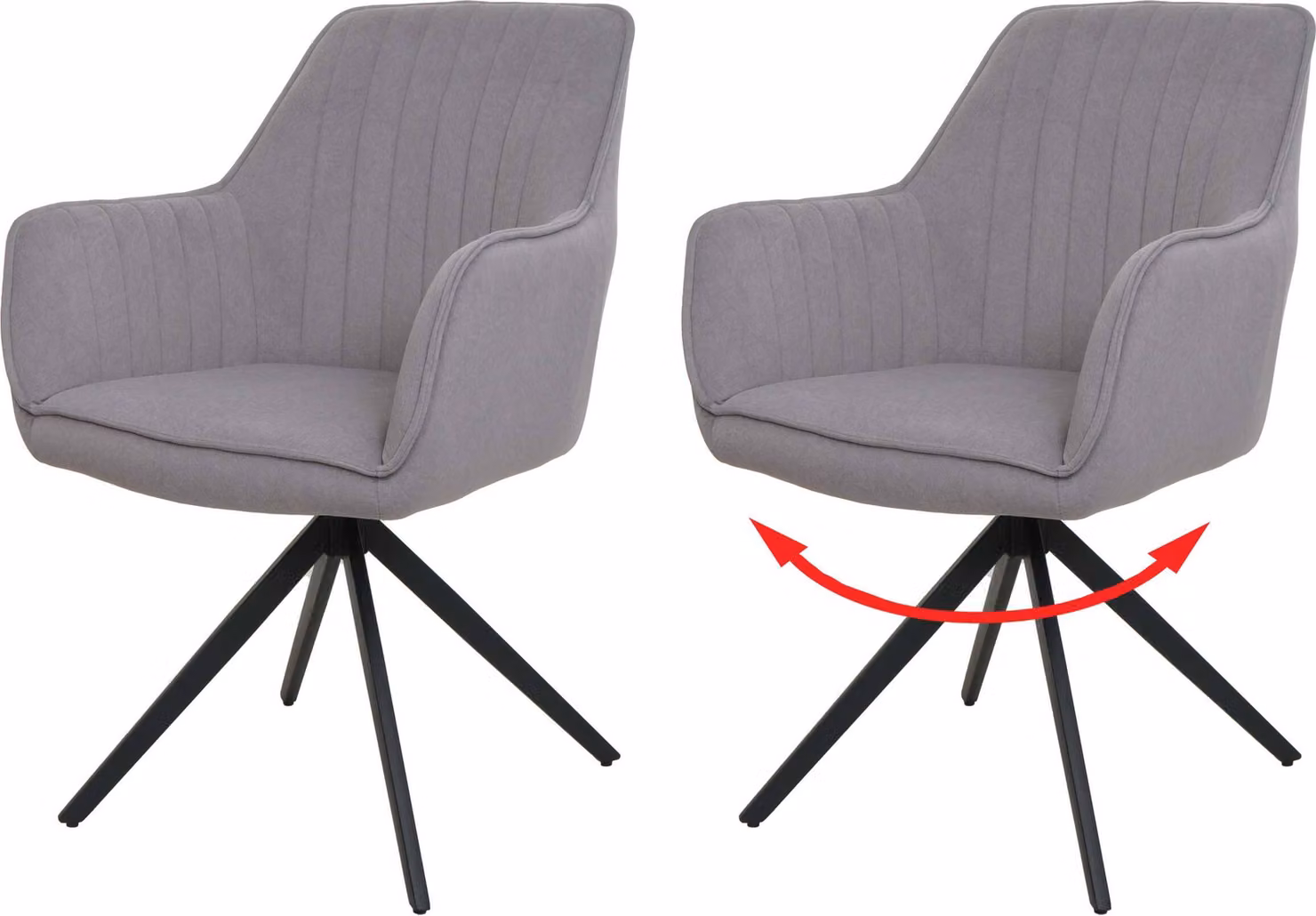Set di 2 sedie da sala da pranzo MCW-L79, sedia da cucina con schienale, braccioli, girevole, posizione automatica, tessuto/textile ~ grigio chiaro