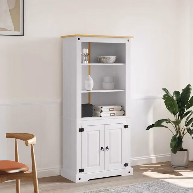 Credenza-Buffet-Armadio da cucina in Legno di Pino Messicano Corona Bianco 80x40x170 cm