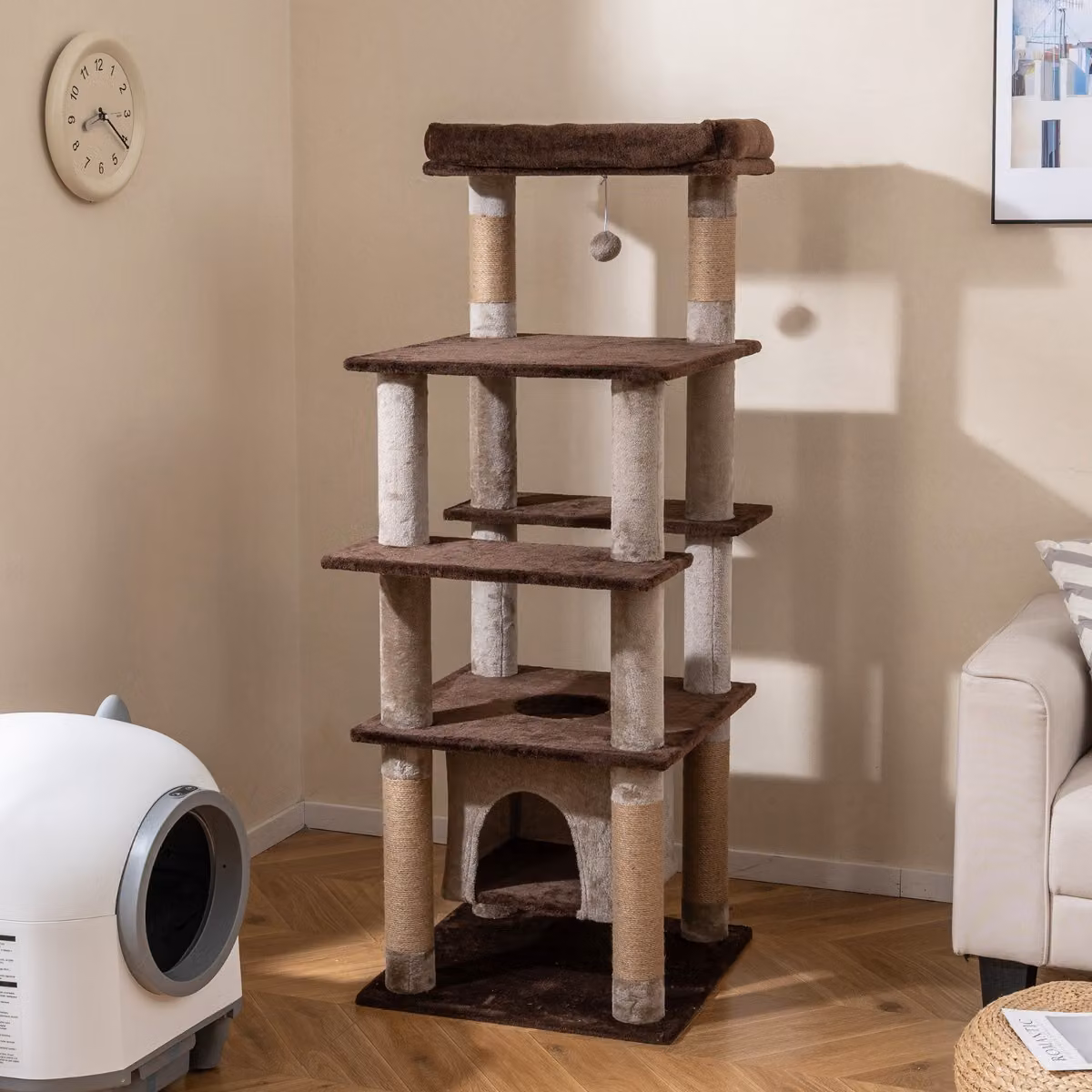 Albero per gatti Costway Marrone con amaca, tiragraffi e piattaforme, Altezza: 148 cm