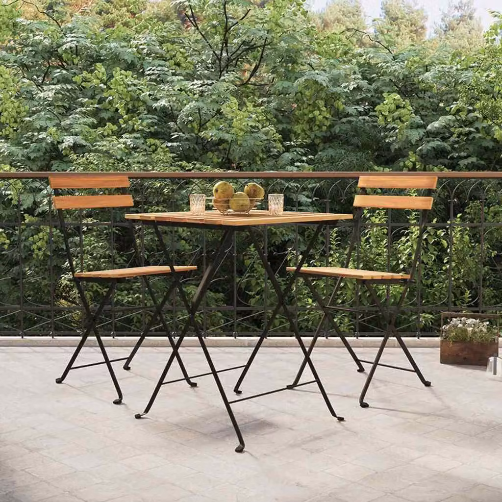 Set Bistrò Pieghevole da 3 Pezzi vidaXL in Legno di Teak e Acciaio Marrone
