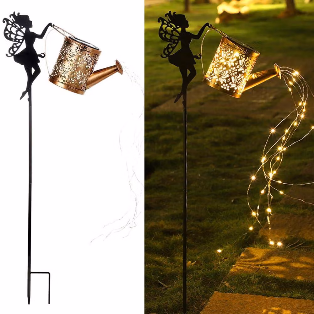Contenitore per l'acqua solare, illuminazione da giardino, ferro battuto, stile retrò, lampada da terra, LED
