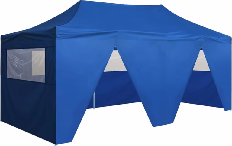 Gazebo Pieghevole con 4 Pareti 3x6m Acciaio Blu
