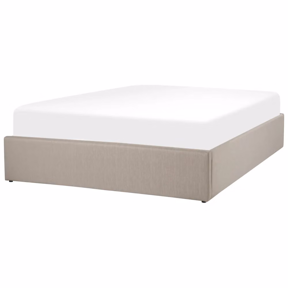 Letto matrimoniale Beliani con contenitore e doghe in legno, design moderno, rivestimento in tessuto beige marrone, L/P/H: 140 x 200 x 147 cm – 2