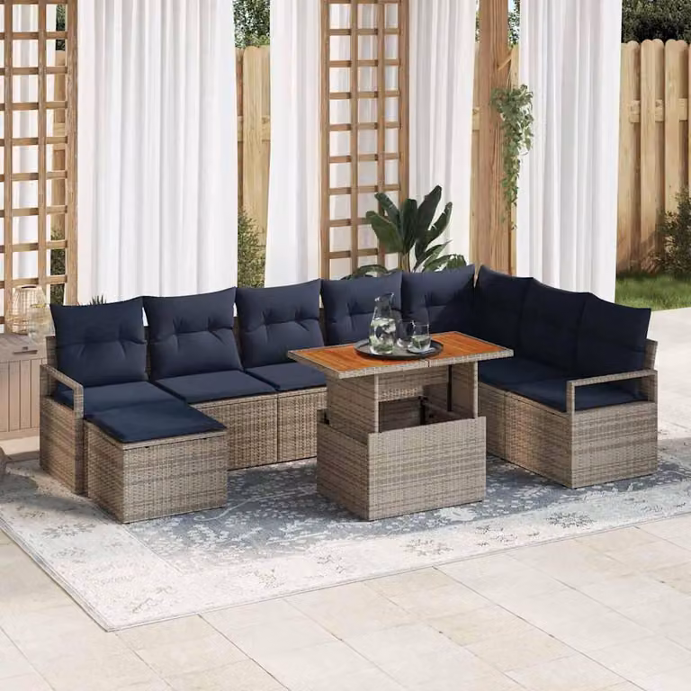 Maison Exclusive - Set di divani da giardino, 9 pezzi, grigio e blu navy