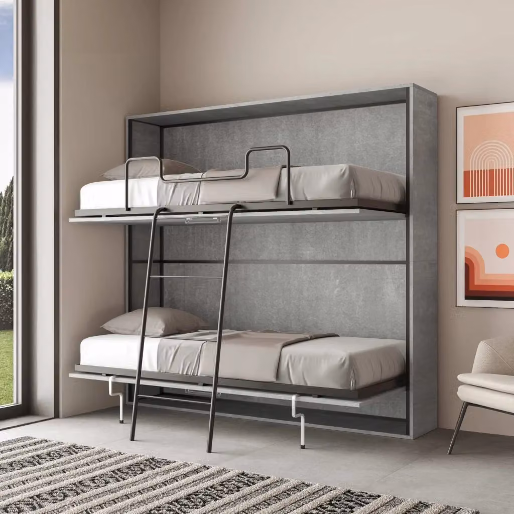Letto singolo a scomparsa orizzontale Kando GIORDANOSHOP Grigio con struttura in legno e metallo H: 191 cm, L: 106 cm, P: 200 cm – 2