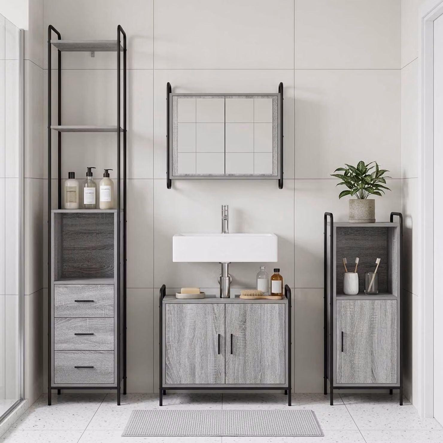 vidaXL Set di Armadi da Bagno 4 pz Sonoma grigio 40 x 36 x 200,5 cm