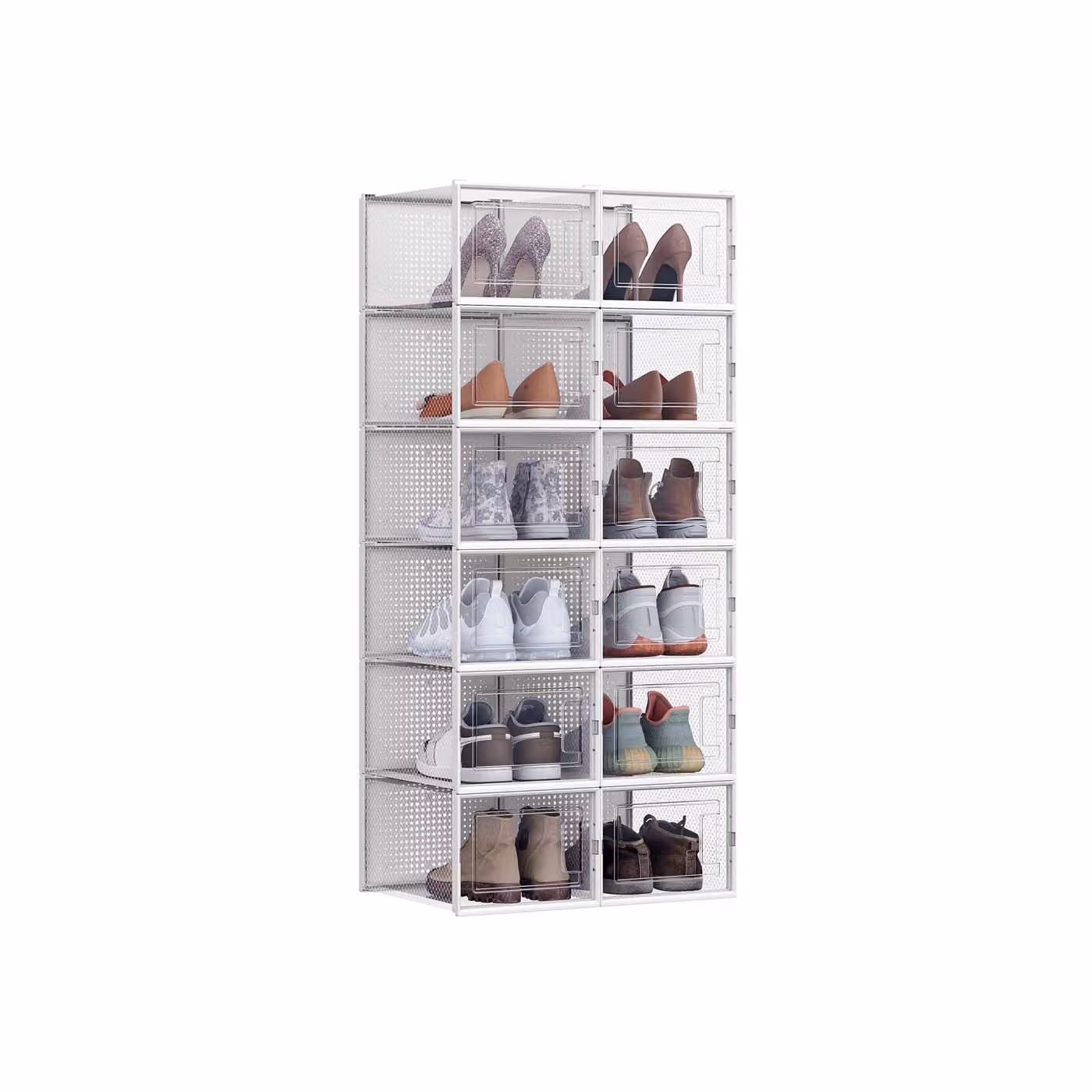 Pacco da 12 Scatole per Scarpe Contenitori per Scarpe, Trasparente + Bianco / 35 x 25 x 18.5 cm