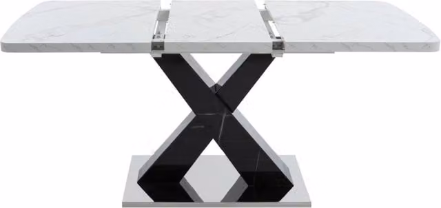 Tavolo da pranzo rettangolare allungabile 120-160 cm effetto marmo bianco， nero