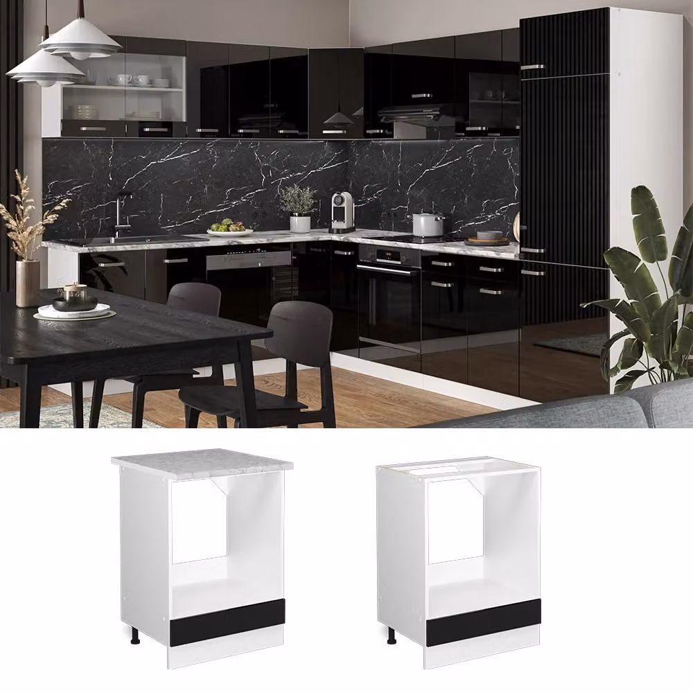 Mobile per forno da incasso Vicco R-Line Nero lucido e Bianco, L: 60 cm, H: 81,6 cm, P: 60 cm – 2