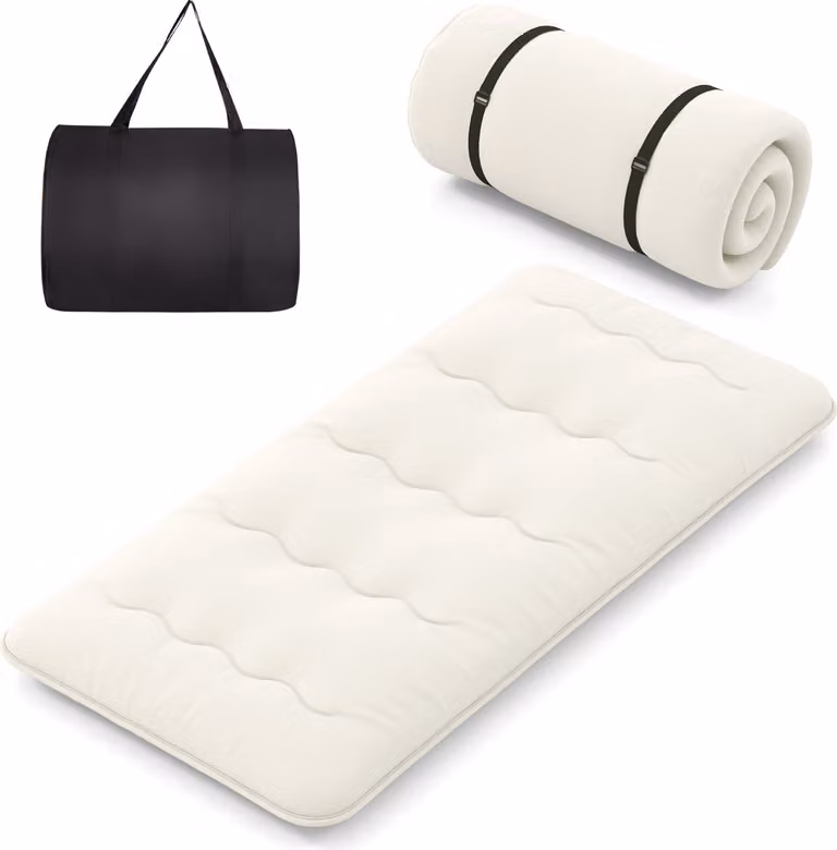 COSTWAY Materasso con fodera lavabile e borsa per il trasporto, tappetino tatami pieghevole, materasso da pavimento 90x200cm Beige
