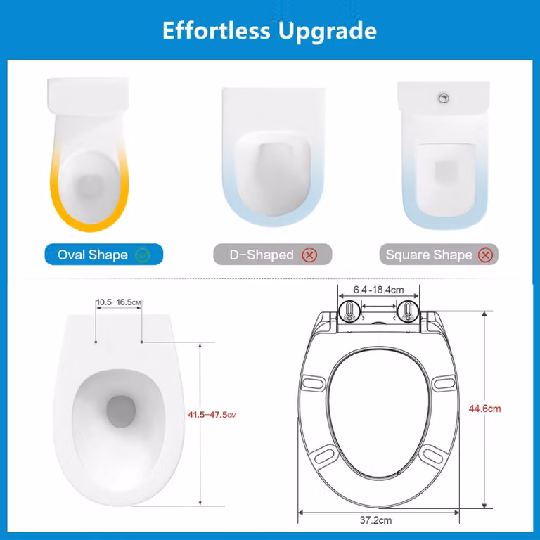 Copriwater con sistema di chiusura ammortizzata, a forma di "O", bianco, con cerniere regolabili, per il bagno