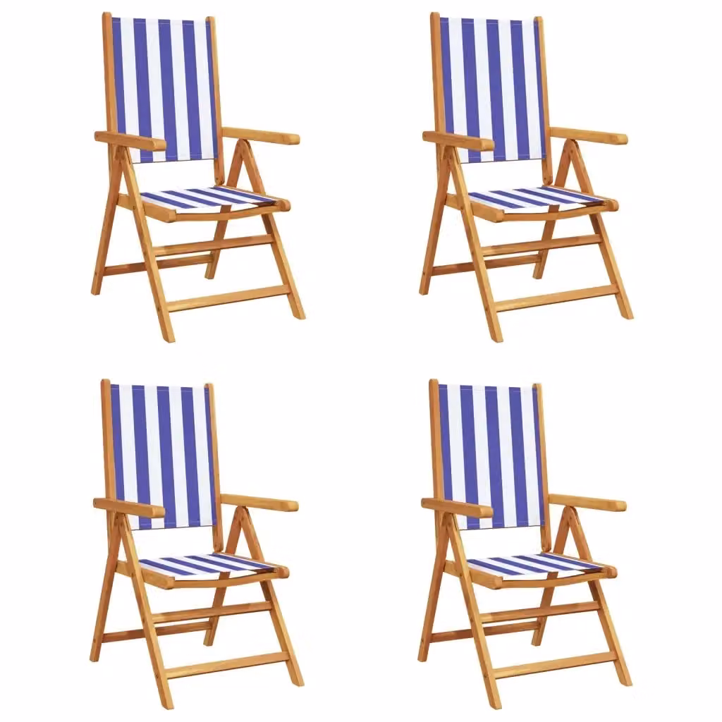 Set di 4 sedie da giardino reclinabili vidaXL in legno di acacia oliato e tessuto a righe blu e bianco – 2