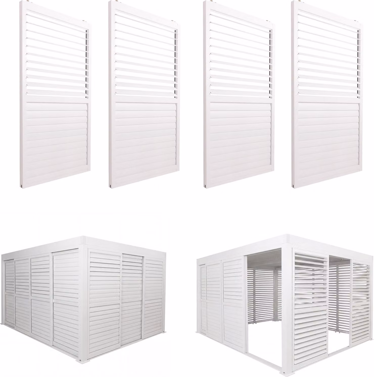 Set di 4 porte scorrevoli in alluminio per pergola MCW-L46, copertura per terrazza, pannello a lamelle modulare, 206x369 cm ~ bianco